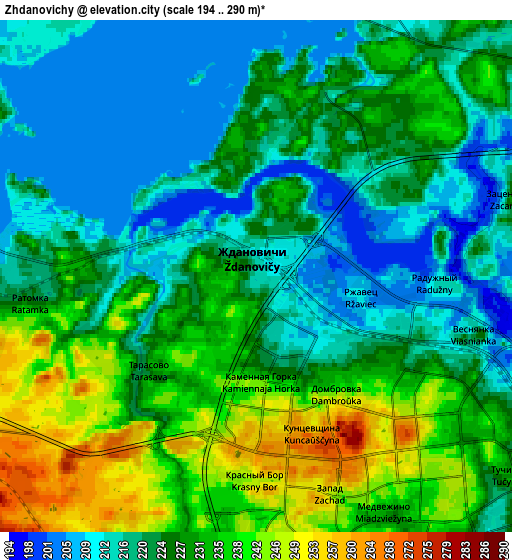 Zoom OUT 2x Zhdanovichy, Belarus elevation map