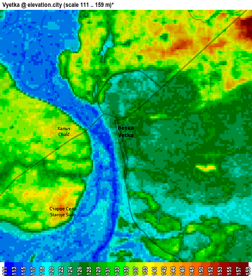 Zoom OUT 2x Vyetka, Belarus elevation map