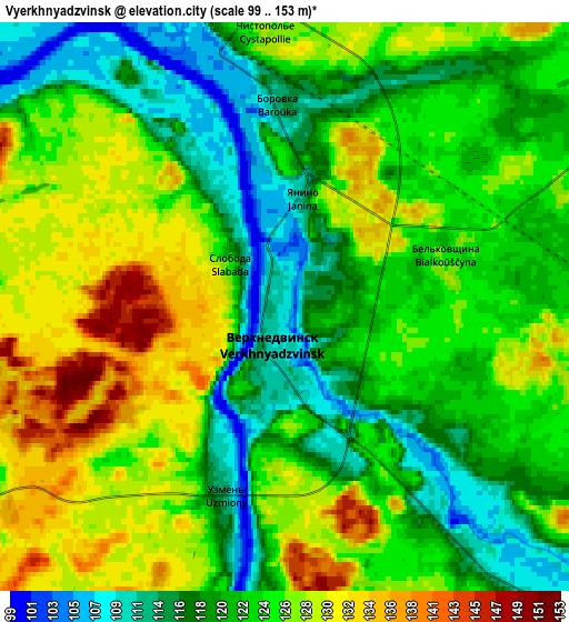 Zoom OUT 2x Vyerkhnyadzvinsk, Belarus elevation map