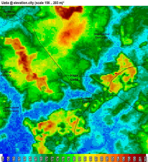 Zoom OUT 2x Uzda, Belarus elevation map