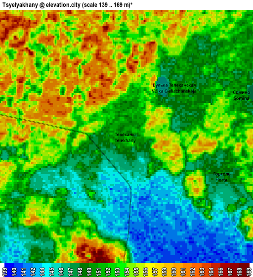 Zoom OUT 2x Tsyelyakhany, Belarus elevation map