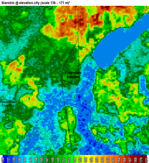 Zoom OUT 2x Starobin, Belarus elevation map