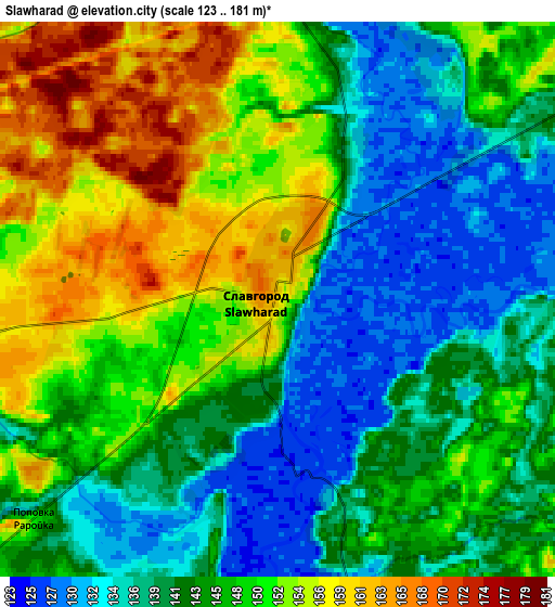 Zoom OUT 2x Slawharad, Belarus elevation map