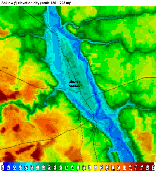 Zoom OUT 2x Shklow, Belarus elevation map