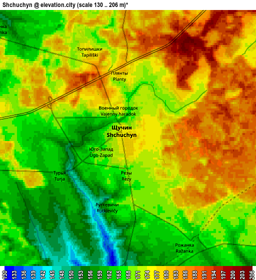 Zoom OUT 2x Shchuchyn, Belarus elevation map