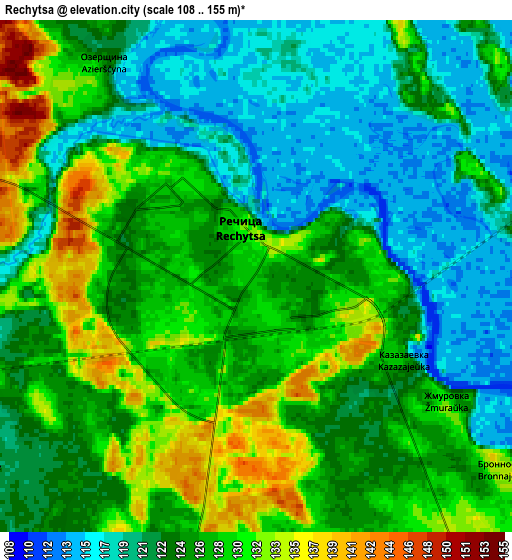 Zoom OUT 2x Rechytsa, Belarus elevation map