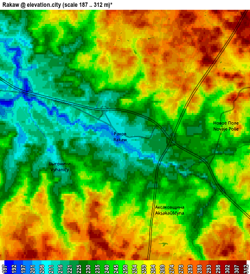 Zoom OUT 2x Rakaw, Belarus elevation map