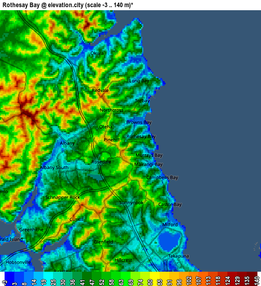 Zoom OUT 2x Rothesay Bay, New Zealand elevation map