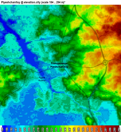 Zoom OUT 2x Plyeshchanitsy, Belarus elevation map