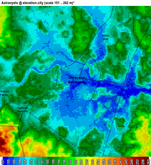 Zoom OUT 2x Astravyets, Belarus elevation map