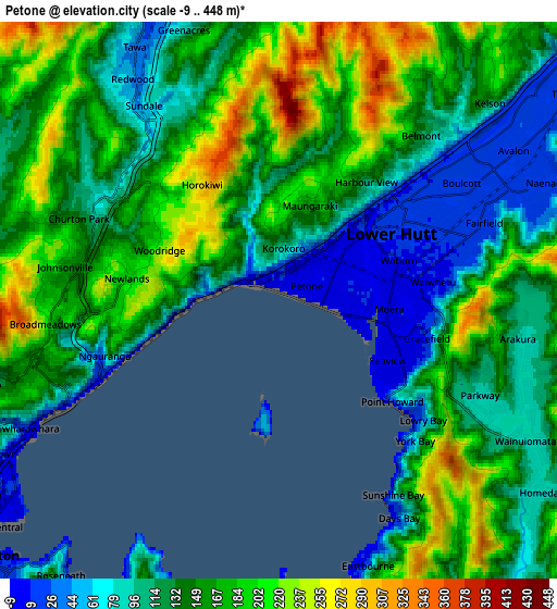 Zoom OUT 2x Petone, New Zealand elevation map