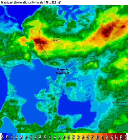 Zoom OUT 2x Myadzyel, Belarus elevation map