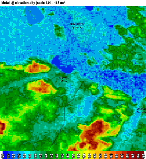 Zoom OUT 2x Motal’, Belarus elevation map