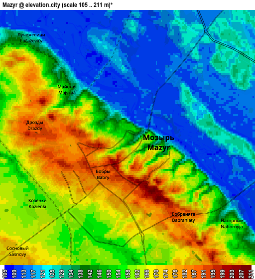 Zoom OUT 2x Mazyr, Belarus elevation map