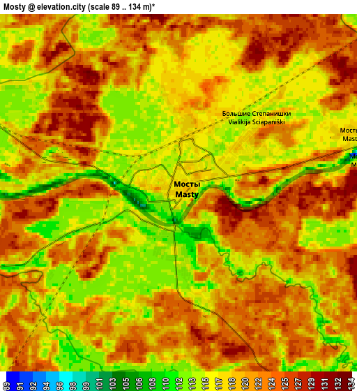 Zoom OUT 2x Mosty, Belarus elevation map
