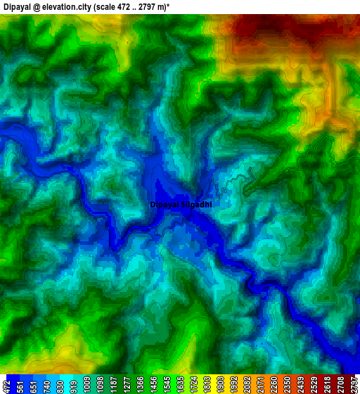Zoom OUT 2x Dipayal, Nepal elevation map