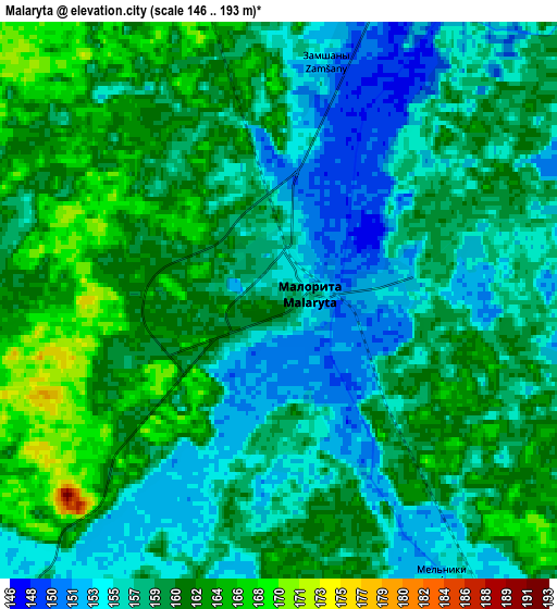 Zoom OUT 2x Malaryta, Belarus elevation map