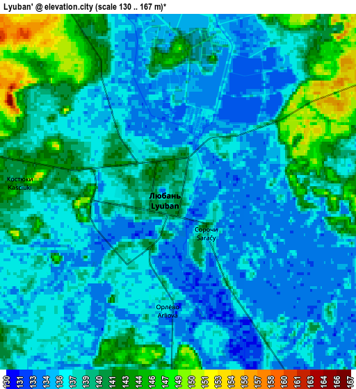 Zoom OUT 2x Lyuban’, Belarus elevation map