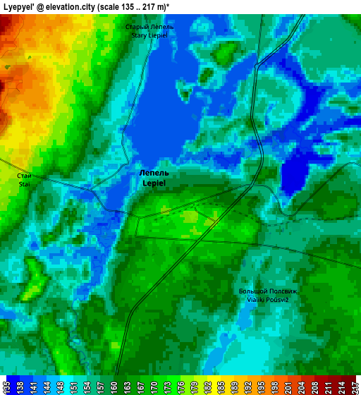 Zoom OUT 2x Lyepyel’, Belarus elevation map