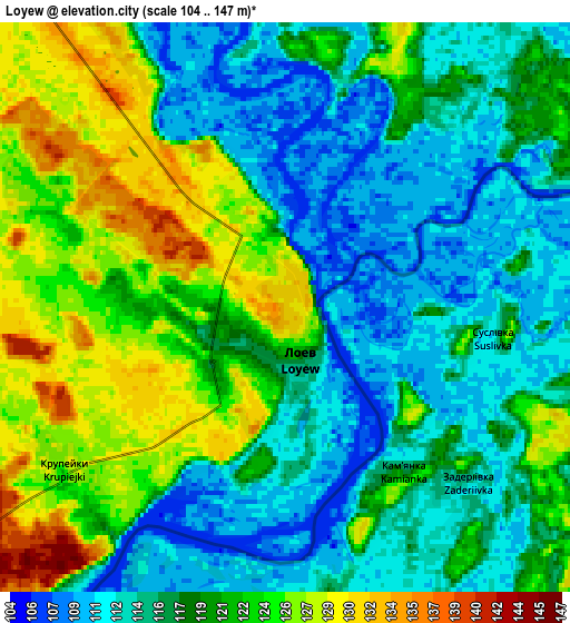 Zoom OUT 2x Loyew, Belarus elevation map