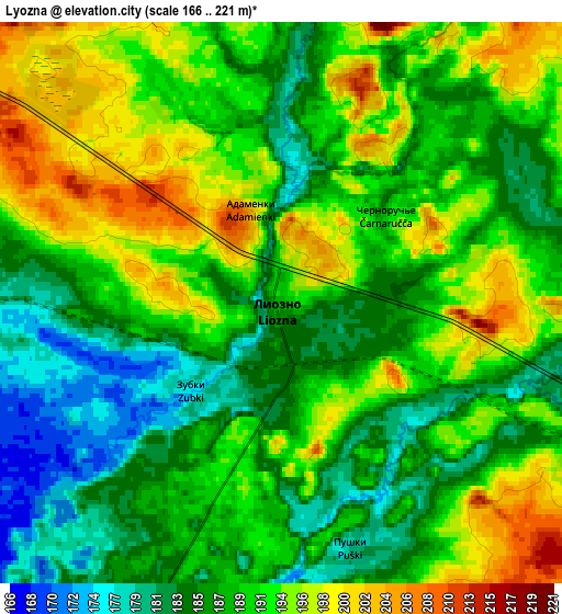 Zoom OUT 2x Lyozna, Belarus elevation map