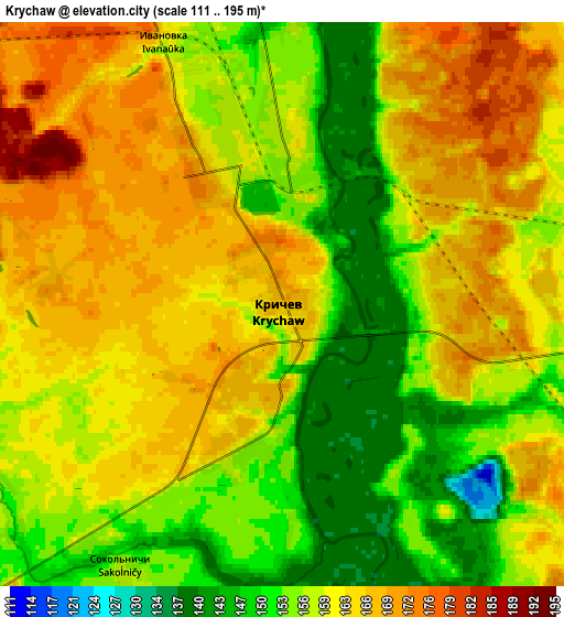 Zoom OUT 2x Krychaw, Belarus elevation map