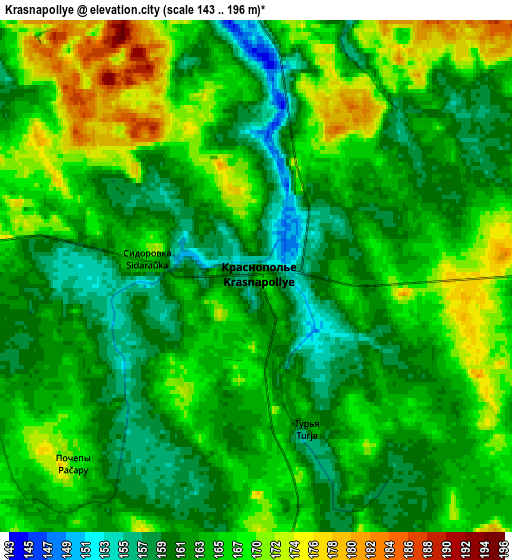 Zoom OUT 2x Krasnapollye, Belarus elevation map