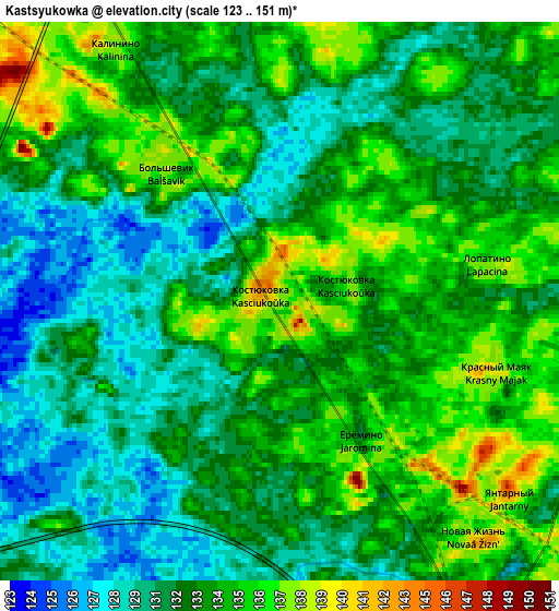 Zoom OUT 2x Kastsyukowka, Belarus elevation map