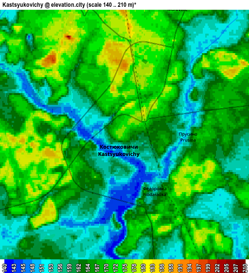 Zoom OUT 2x Kastsyukovichy, Belarus elevation map