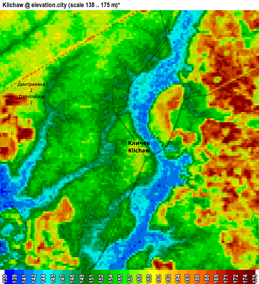 Zoom OUT 2x Klichaw, Belarus elevation map