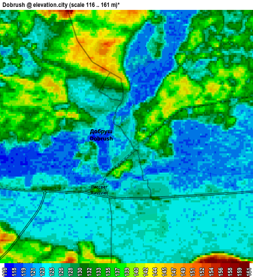 Zoom OUT 2x Dobrush, Belarus elevation map