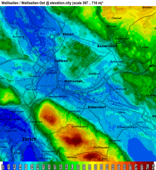 Zoom OUT 2x Wallisellen / Wallisellen-Ost, Switzerland elevation map