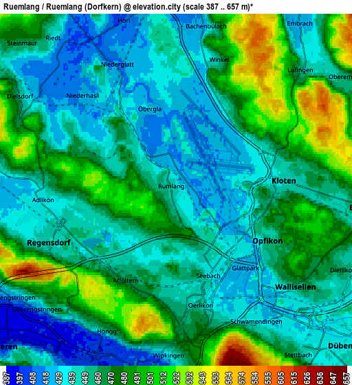 Zoom OUT 2x Rümlang / Rümlang (Dorfkern), Switzerland elevation map