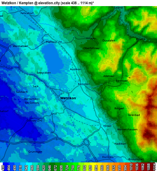 Zoom OUT 2x Wetzikon / Kempten, Switzerland elevation map