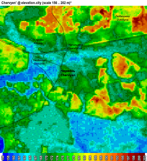 Zoom OUT 2x Chervyen’, Belarus elevation map