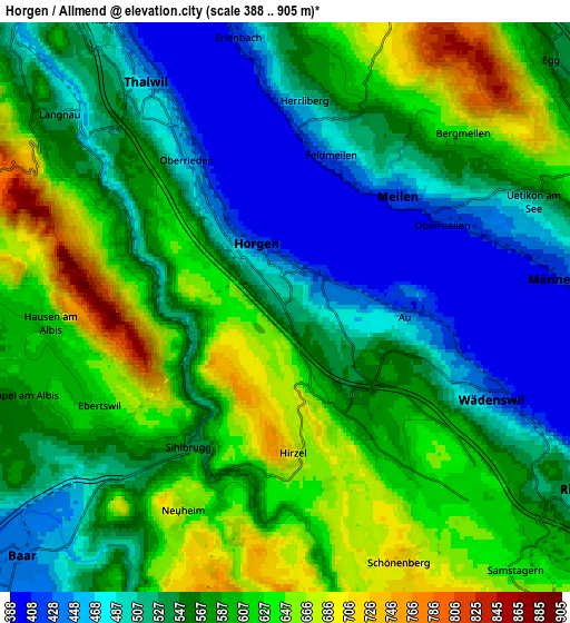 Zoom OUT 2x Horgen / Allmend, Switzerland elevation map
