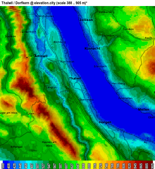 Zoom OUT 2x Thalwil / Dorfkern, Switzerland elevation map