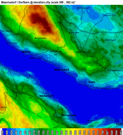 Zoom OUT 2x Männedorf / Dorfkern, Switzerland elevation map