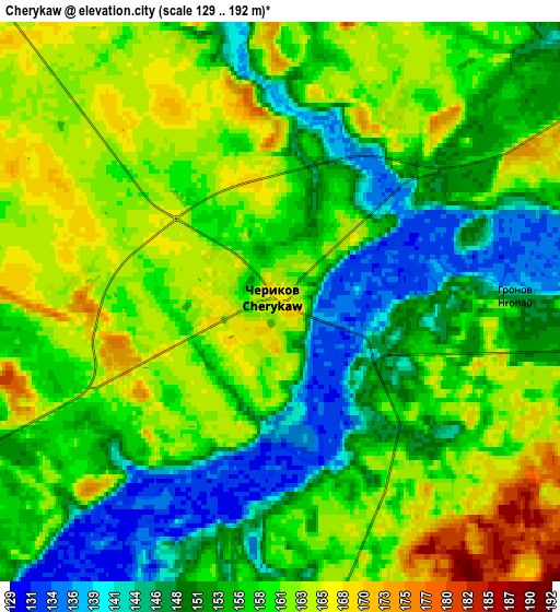 Zoom OUT 2x Cherykaw, Belarus elevation map