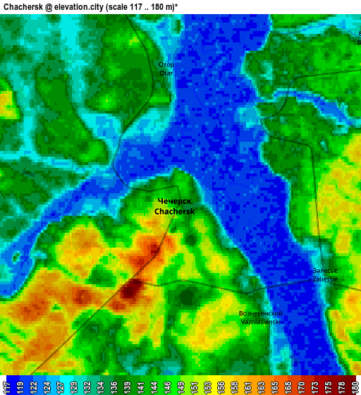 Zoom OUT 2x Chachersk, Belarus elevation map