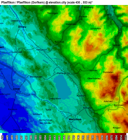 Zoom OUT 2x Pfäffikon / Pfäffikon (Dorfkern), Switzerland elevation map