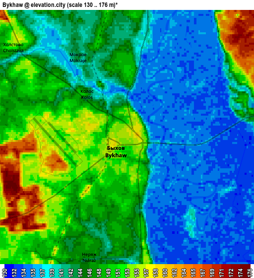 Zoom OUT 2x Bykhaw, Belarus elevation map