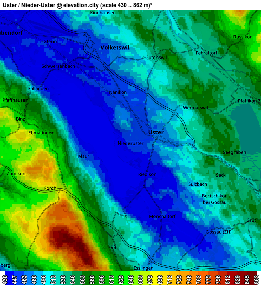 Zoom OUT 2x Uster / Nieder-Uster, Switzerland elevation map