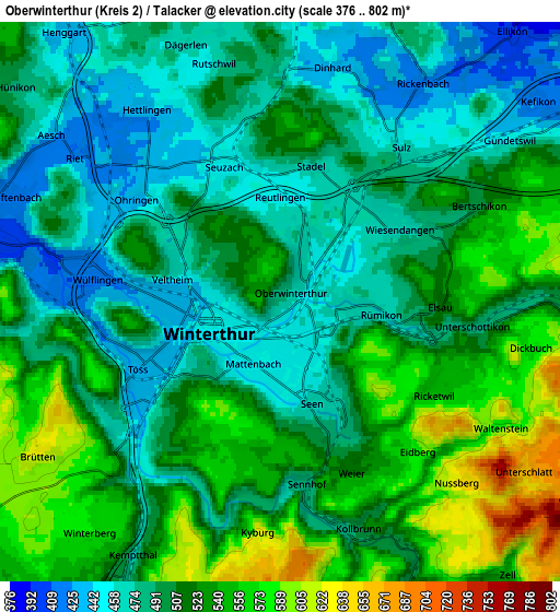 Zoom OUT 2x Oberwinterthur (Kreis 2) / Talacker, Switzerland elevation map