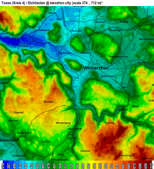 Zoom OUT 2x Töss (Kreis 4) / Eichliacker, Switzerland elevation map