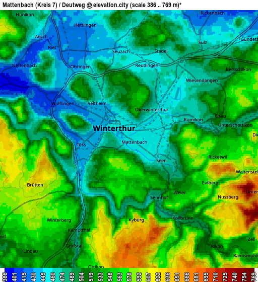 Zoom OUT 2x Mattenbach (Kreis 7) / Deutweg, Switzerland elevation map