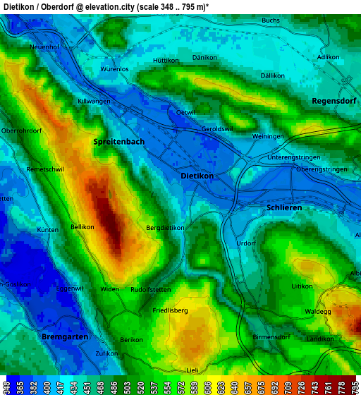 Zoom OUT 2x Dietikon / Oberdorf, Switzerland elevation map