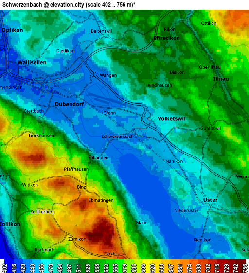 Zoom OUT 2x Schwerzenbach, Switzerland elevation map