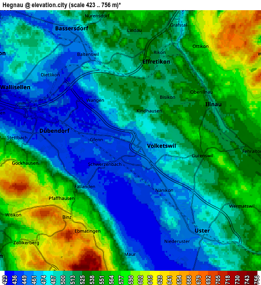 Zoom OUT 2x Hegnau, Switzerland elevation map