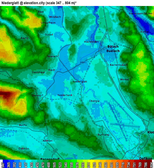 Zoom OUT 2x Niederglatt, Switzerland elevation map